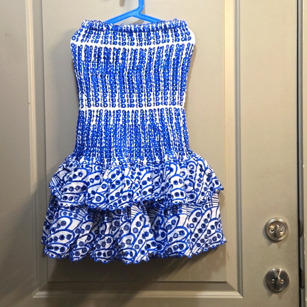 Women Strapless Dress in Blue and White Size M